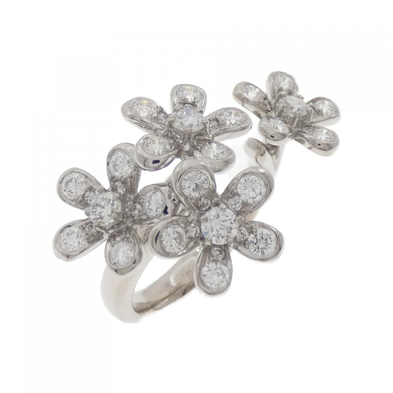 K 18 WG フラワー ダイヤモンド リング 1.11 CT