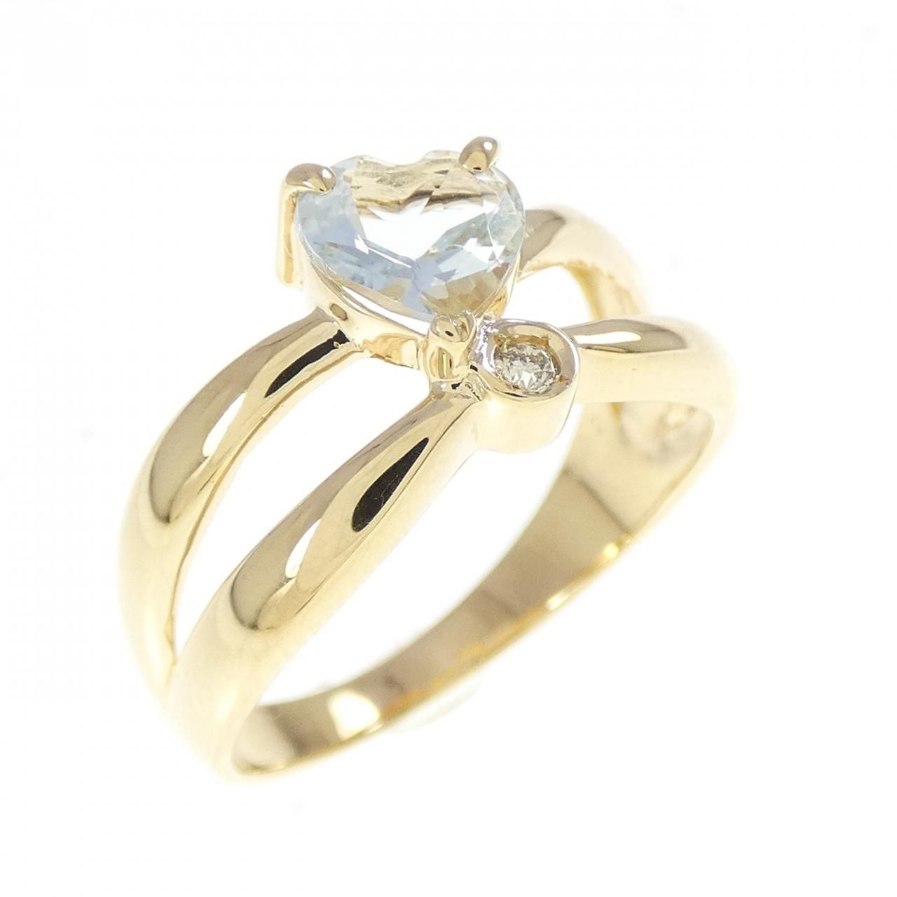 K 18 YG ハート アクアマリン リング