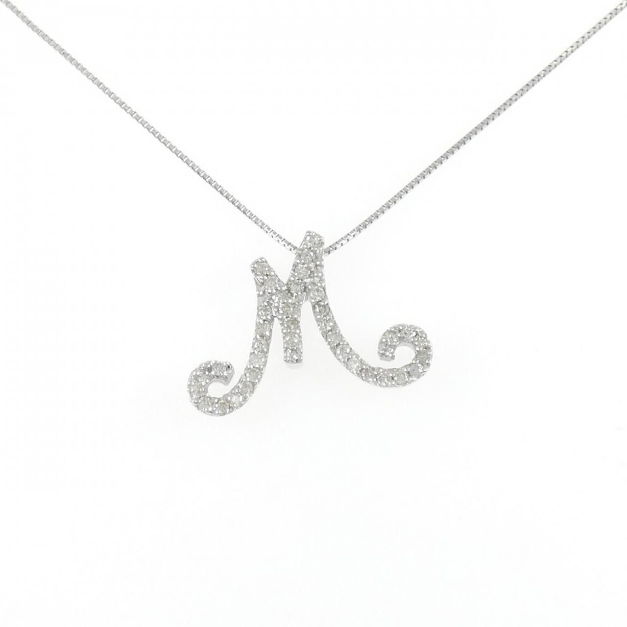 K 18 WG イニシャルM ダイヤモンド ネックレス 0.26 CT