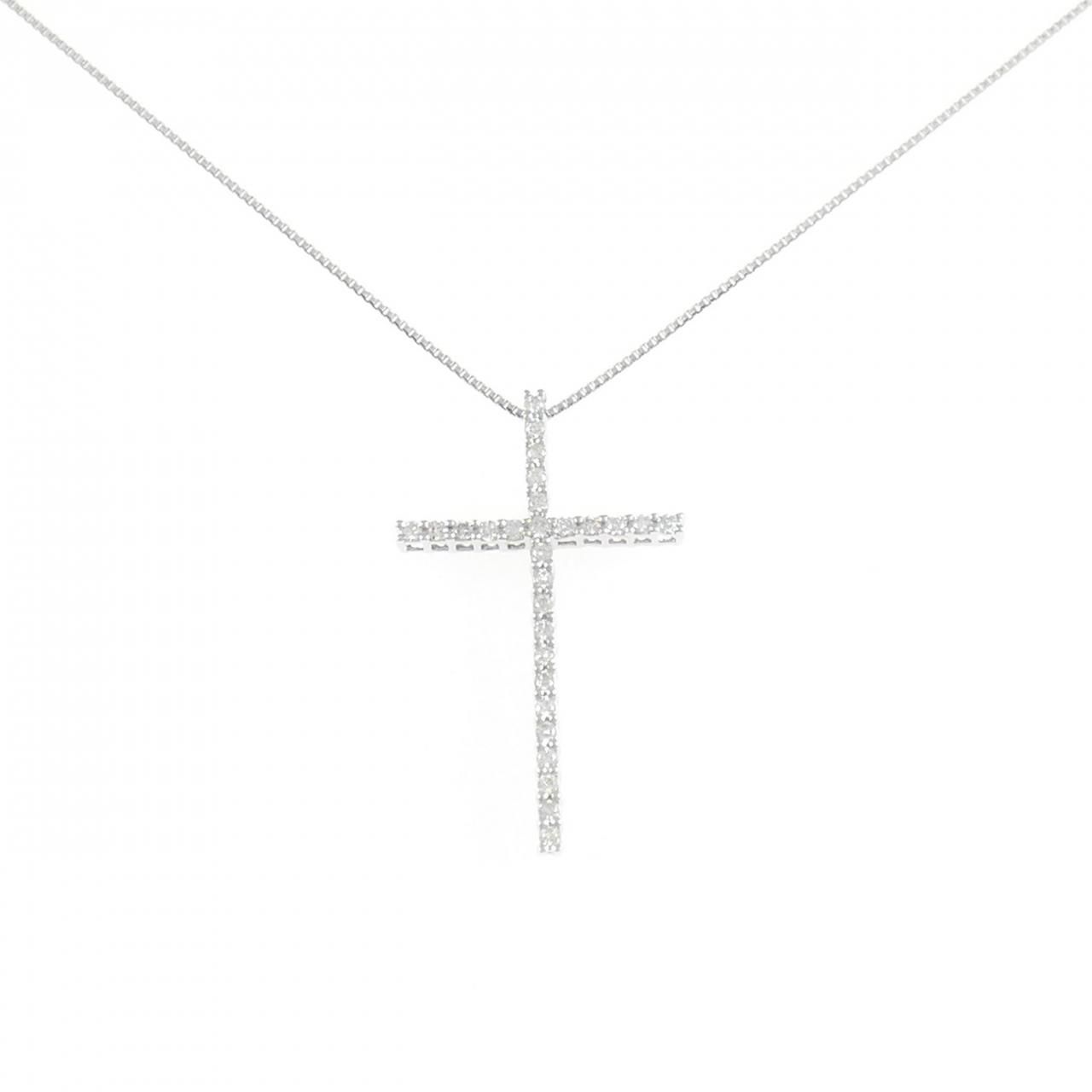 K 18 WG クロス ダイヤモンド ネックレス 0.20 CT