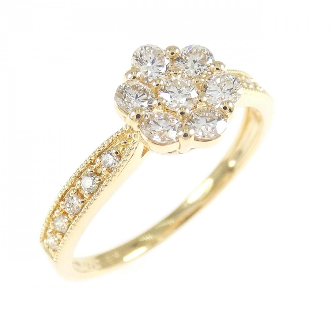 K 18 YG フラワー ダイヤモンド リング 0.50 CT