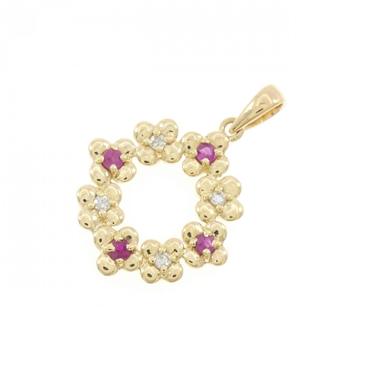 K 18 YG フラワー ルビー ペンダント