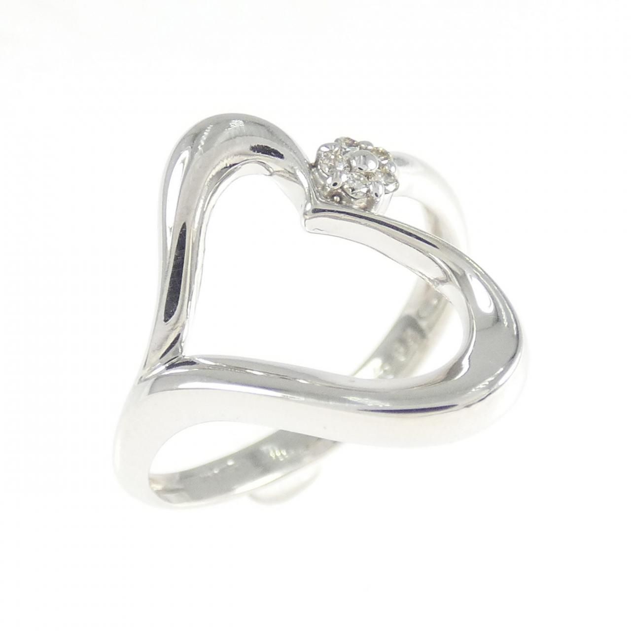 K 10 WG ハート×フラワー ダイヤモンド リング 0.03