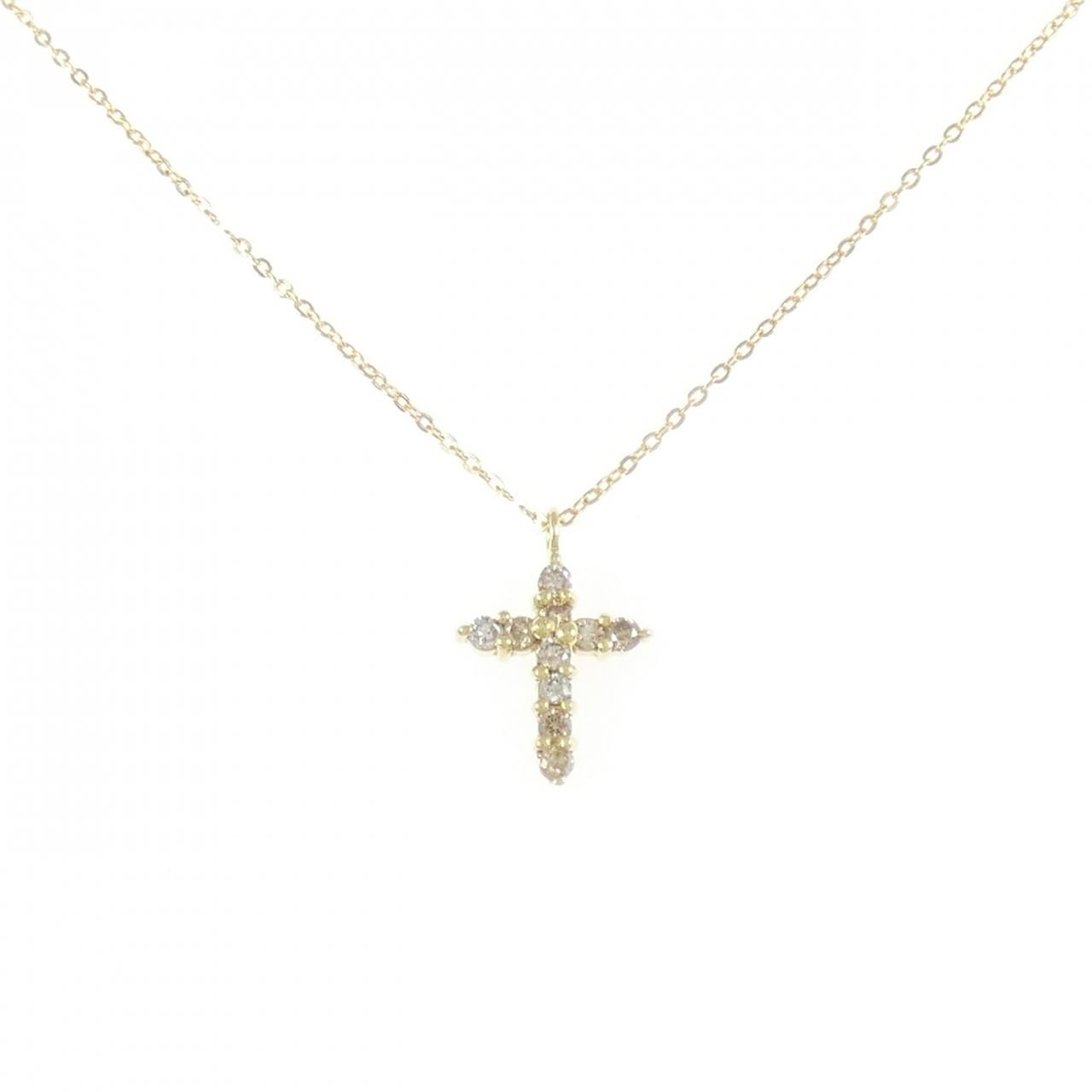 K 18 YG クロス ダイヤモンド ネックレス 0.1 CT