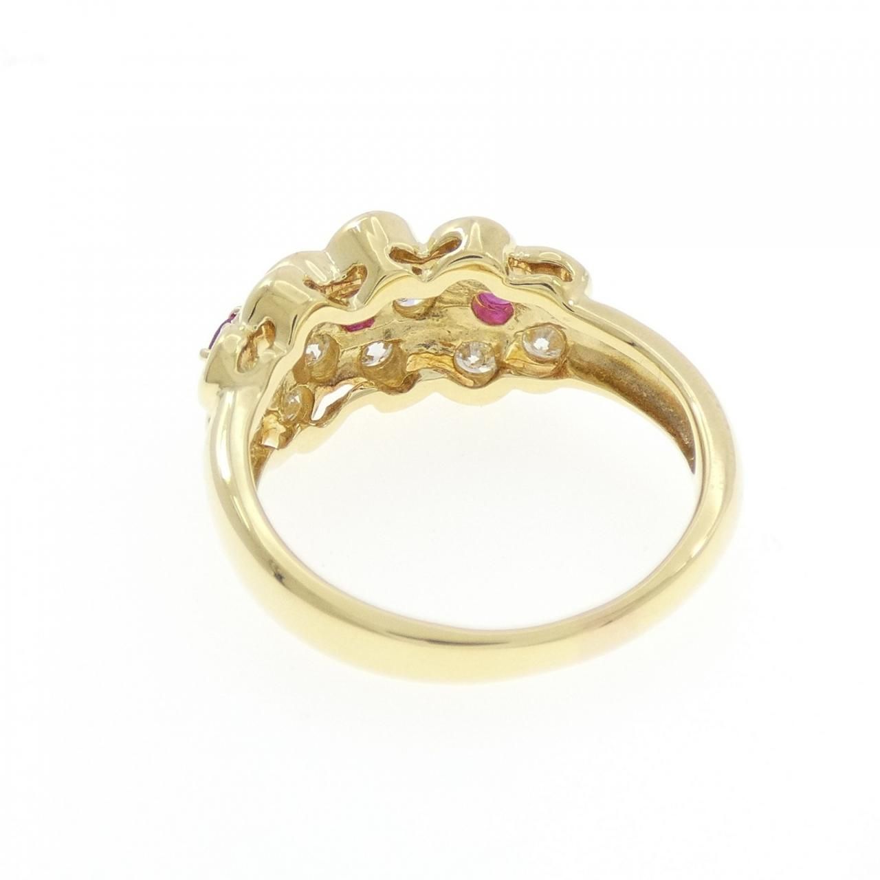 K18YG フラワー ルビー リング 1.03CT 中古 K18PG ルビー ダイヤモンド 