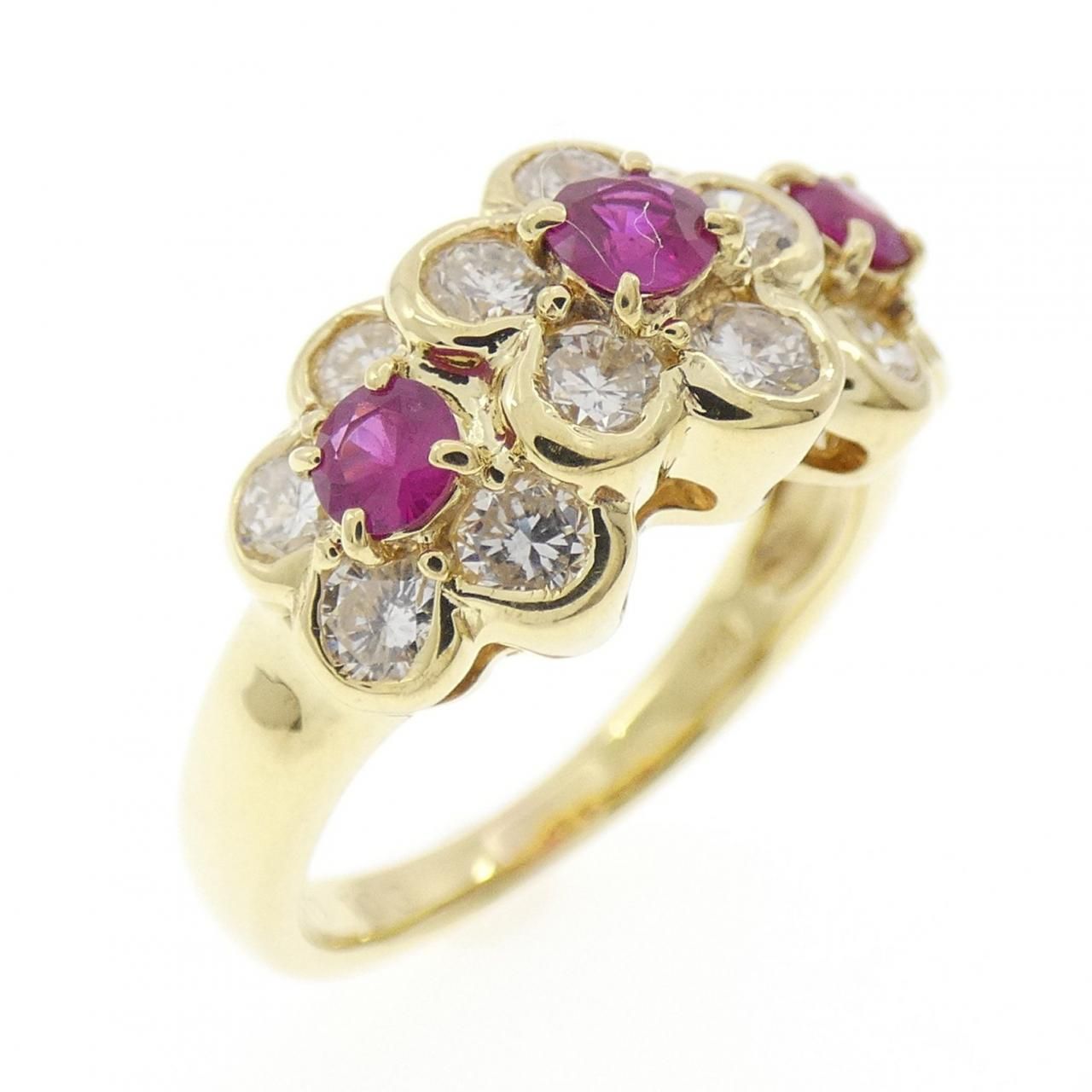 K 18 YG フラワー ルビー リング 0.40 CT