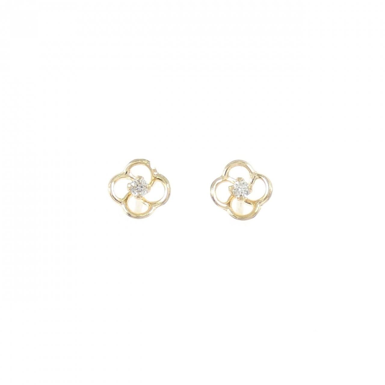 K 18 YG フラワー ダイヤモンド ピアス 0.028 CT