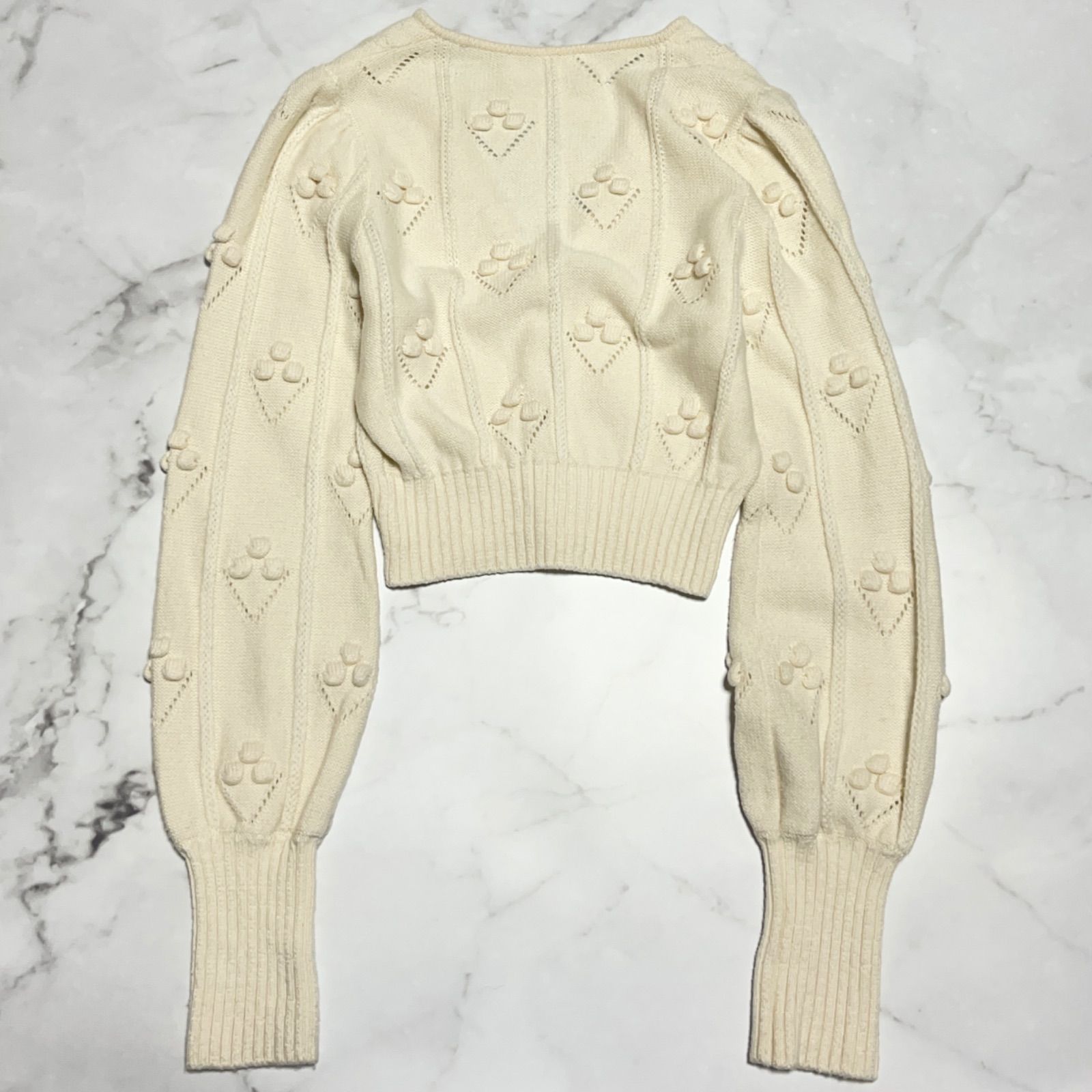 Mame Kurogouchi / マメクロゴウチ | Bubble Pattern Cropped Knitted Cardigan カーディガン | 1 | アイボリー | レディース Mame Kurogouchi(マメ) Bubble Pattern Cropped Knitted Cardigan