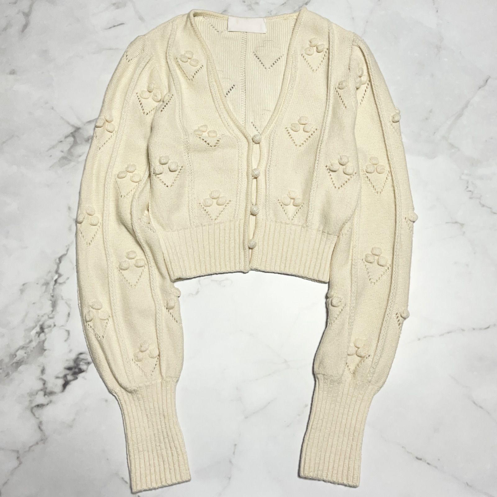 マメクロゴウチ mame kurogouchi バブルパターン クロップド ニット カーディガン Bubble Pattern Cropped Knitted Cardigan ウール コットン MM 22 PF-KN 725