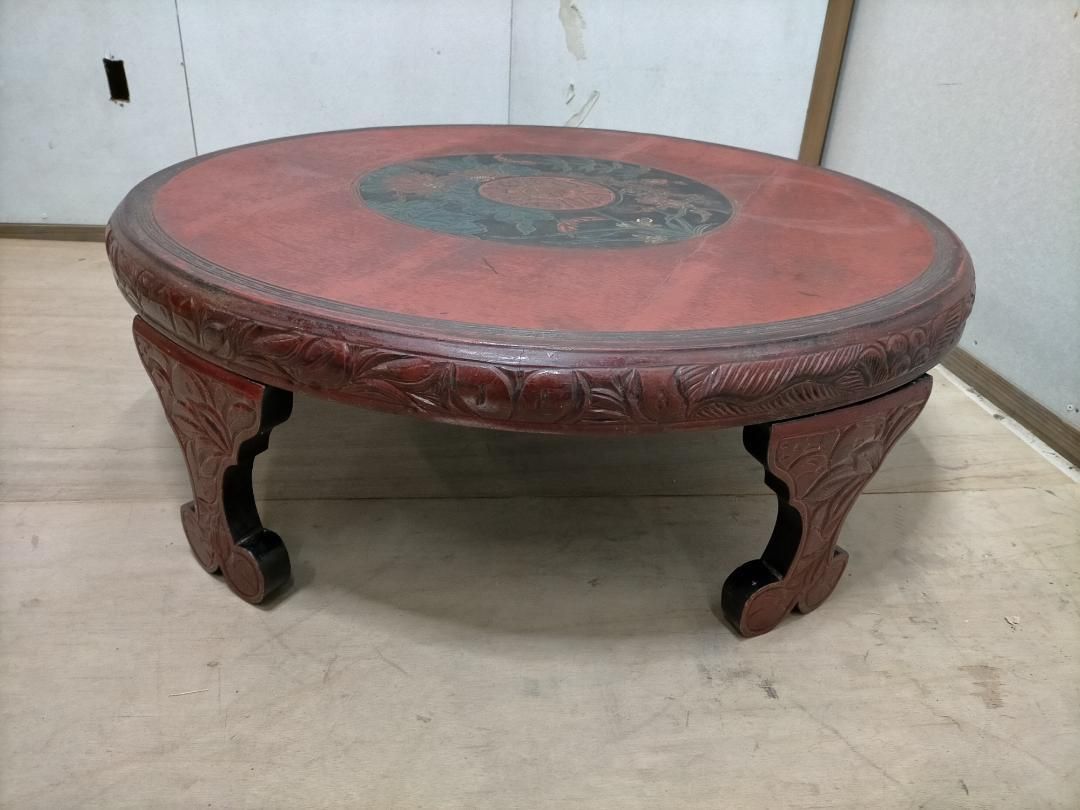中国骨董 唐家具 飾彫り 円卓 座卓 ちゃぶ台 センターテーブル 古家具