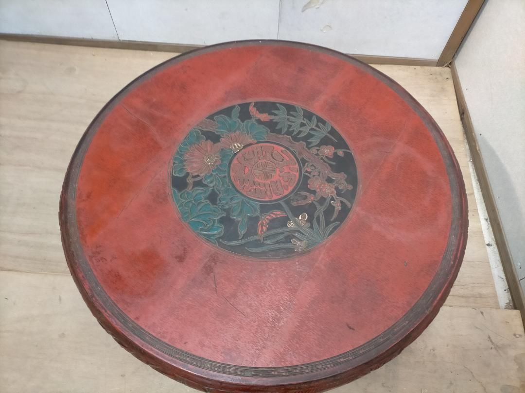 中国骨董 唐家具 飾彫り 円卓 座卓 ちゃぶ台 センターテーブル 古家具