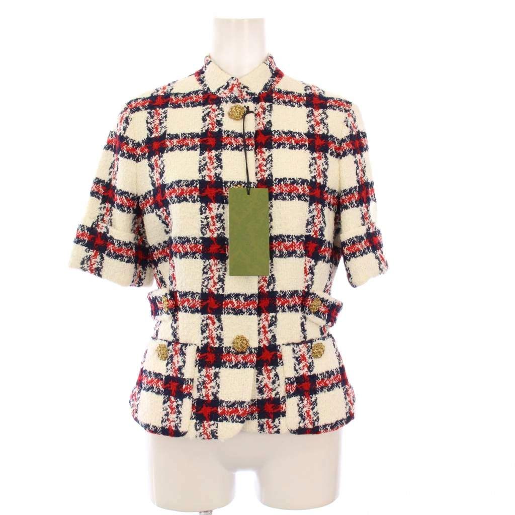 グッチ GUCCI タグ付き ツイードセットアップ ノーカラージャケット
