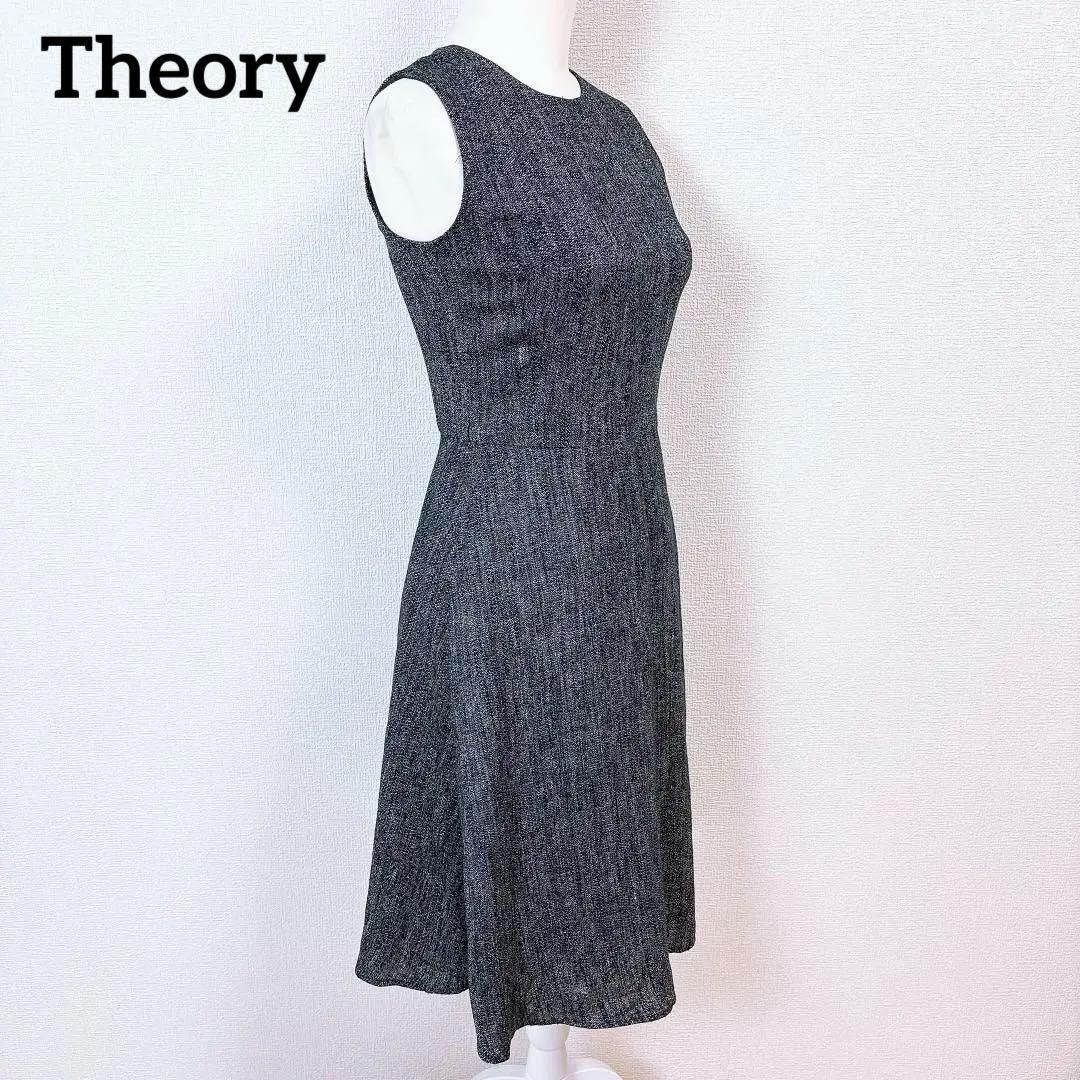 theory 麻混 ノースリーブフ ワンピース 0 ネイビー