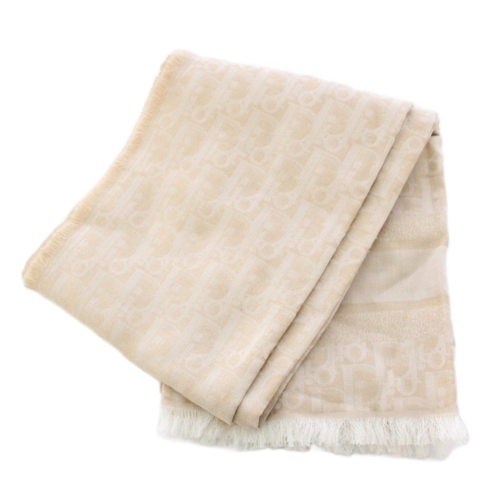 Christian Dior ロゴ入りマフラー ベージュ クリスチャンディオール Christian Dior マフラー フリンジ ロゴ