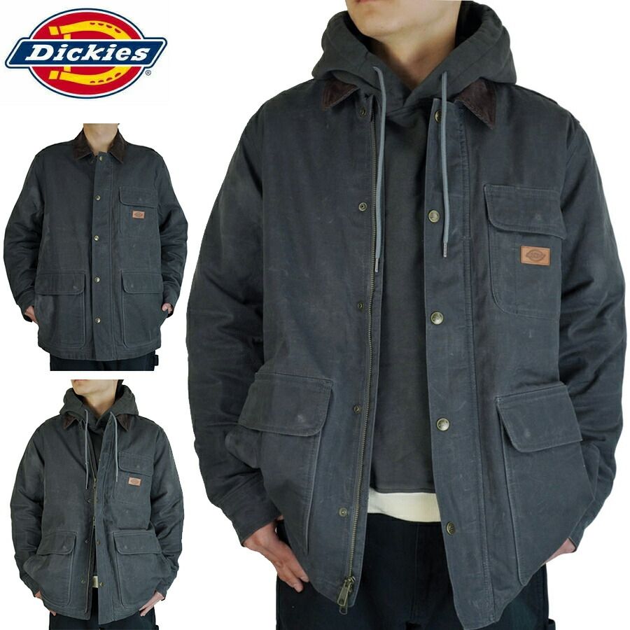 DICKIES ディッキーズメンズ ジャケットワックスド ダック チョアジャケット フランネルライナーWAXED DUCK CHORE JACKETCHARCOAL チャコール コーデュロイ黒 灰 紺 レイヤード 重ね着TATOO ローライダー 作業着 大きめ