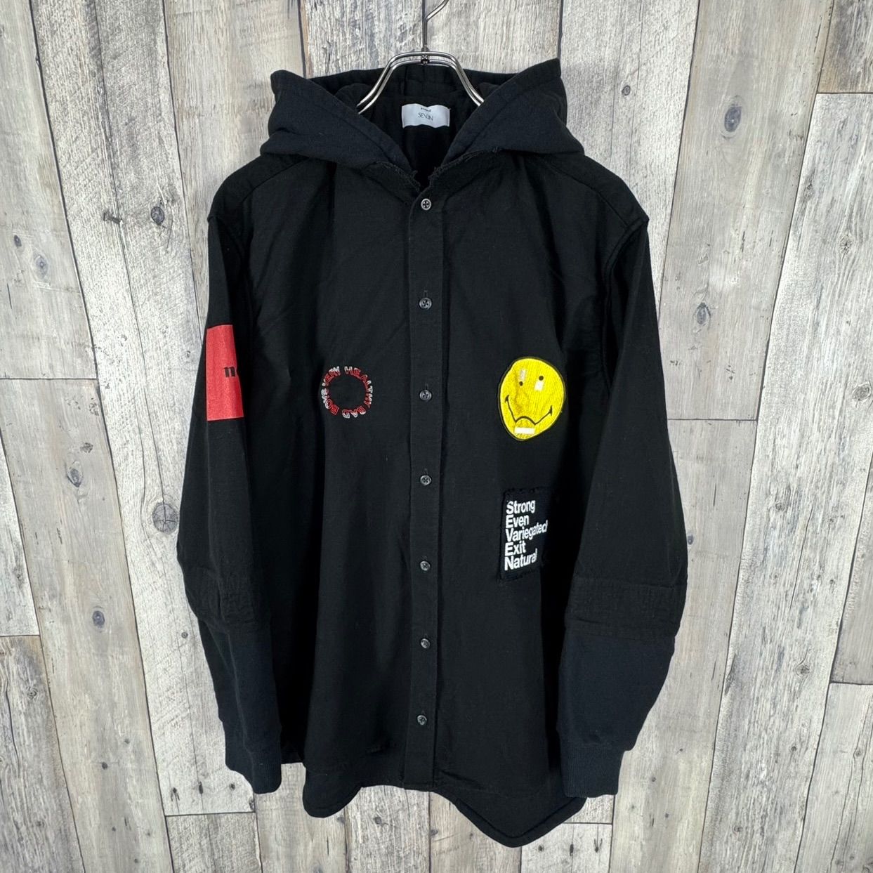 STUDIO SEVEN スタジオセブン 日本製 ブラック レイヤード フルジップ スウェット スエット ジップ パーカー シャツ メンズ L サイズ