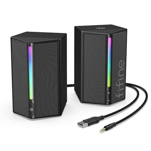 FIFINE ゲーミングスピーカー 有線 3.5 mm接続 ステレオスピーカー 重低音 RGBライト制御 USB給電 PC|スマホ|テレビに対応 ゲーム|音楽|映画鑑賞 ブラック AmpliGame A 20 34 b 5842 d