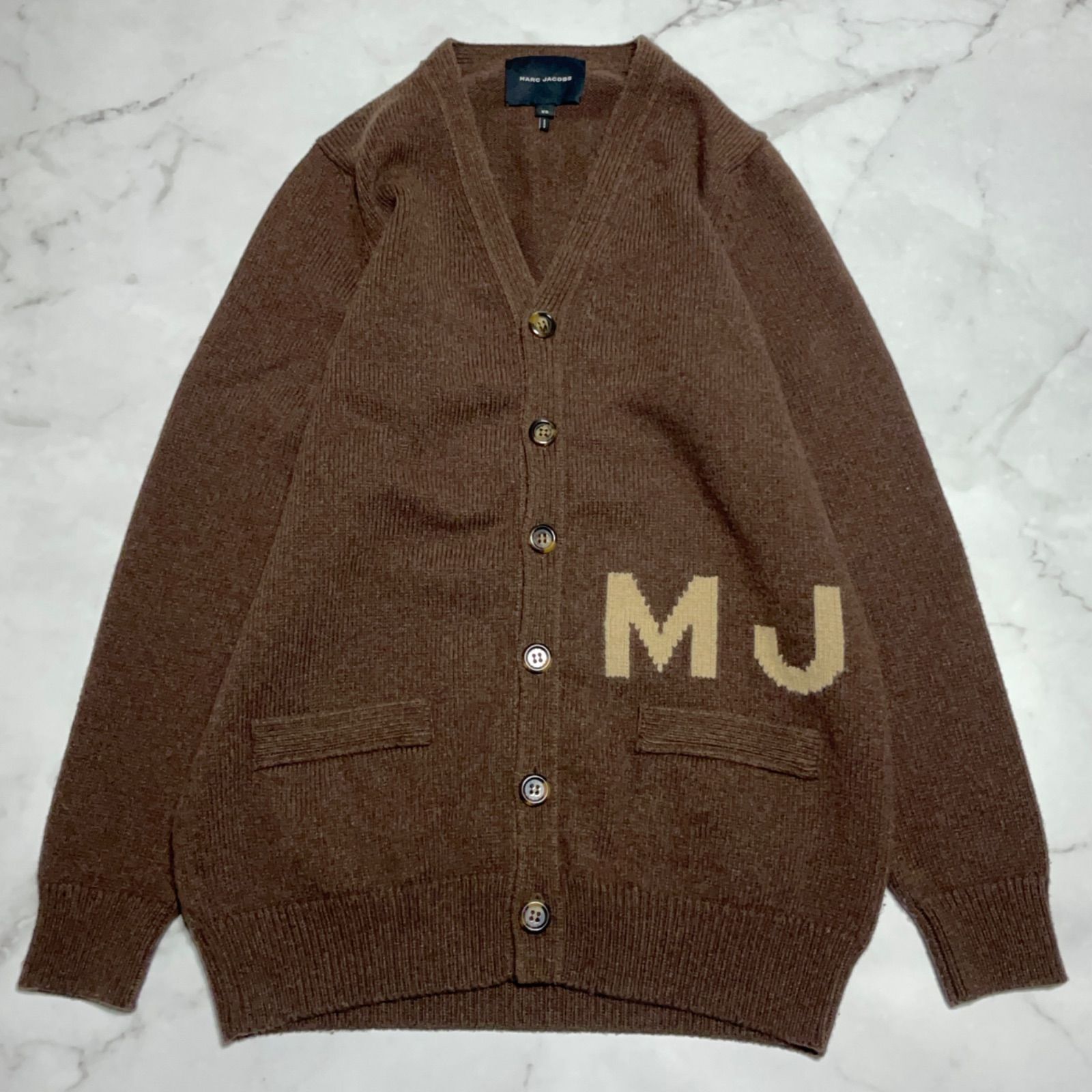マークジェイコブス MARC JACOBS 2021 ザ ビッグ カーディガン The Big Cardigan MJロゴ ブラウン 長袖 ウール ニット レディース XSサイズ