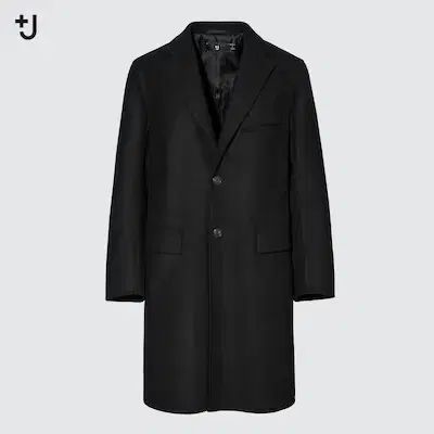 S UNIQLO J ウールブレンド チェスターフィールドコート ブラック クラシックフィット WH
