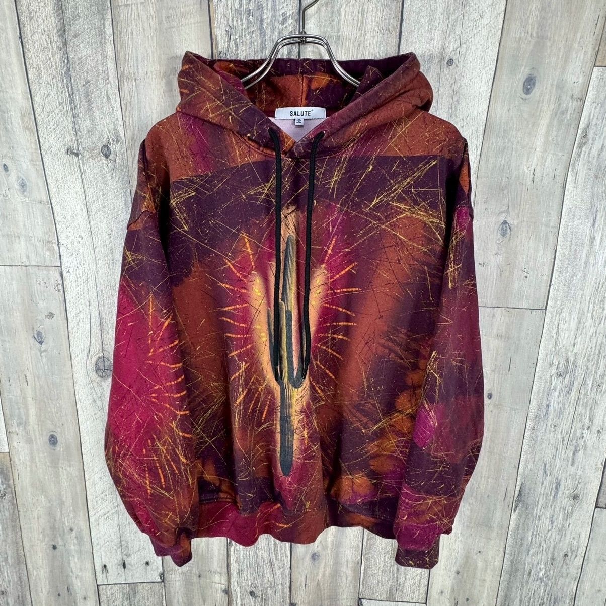 SALUTE Cactus Printer Hoodie サルーテ カクタス プリンター フーディー バーガンディー サボテン スウェット スエット パーカー メンズ M サイズ