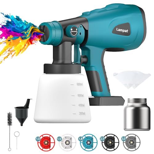 Lampat コードレススプレーガン 電動スプレーガン 電動塗装機 ml大容量タンク 5つの銅ノズル 噴射量調節 噴霧幅と角度調整 油性水性塗料用 充電式 小型 家庭用塗装ガン ペイントスプレー ペインター DIY吹付 88 f 12 b 65