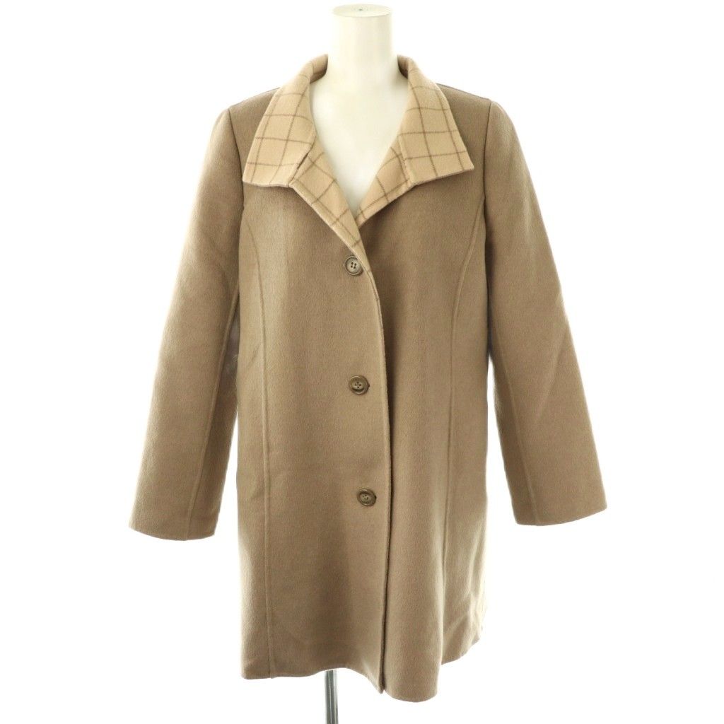 【中古】レリアン Leilian 裏地チェック カシミヤ リバーコート アウター 9 ベージュ /DF ■OS レディース レリアン Leilian 裏地チェック カシミヤ リバーコート 9 ベージュ /DF