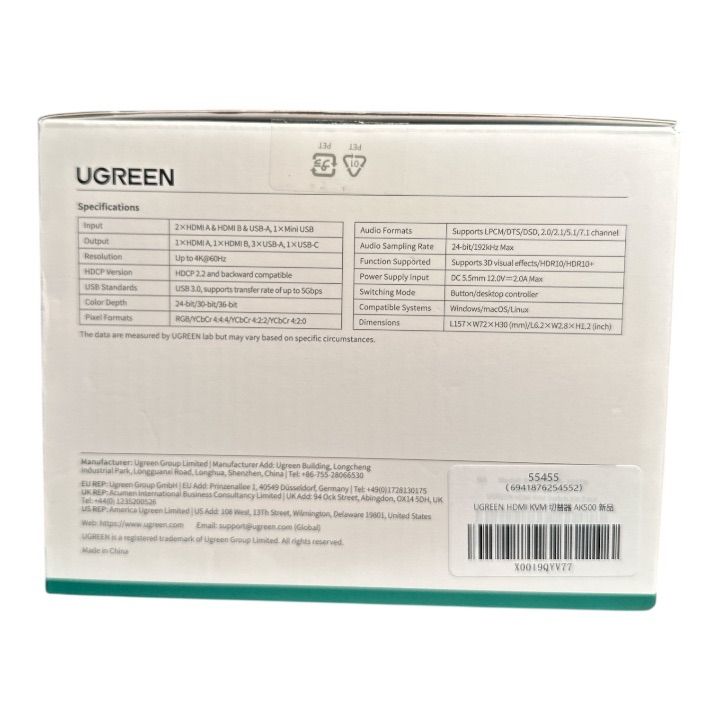 k 00097 UGREEN HDMI KVMスイッチ 2入力2出力 デュアルモニター対応 4 60 Hz USB切替器