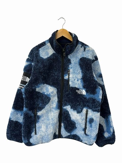 シュプリーム SUPREME × The North Face ザ ノース フェイス 21 AW Bleached Denim Print Fleece Jacket ブリーチド デニム プリント フリース ジャケット M ブルー