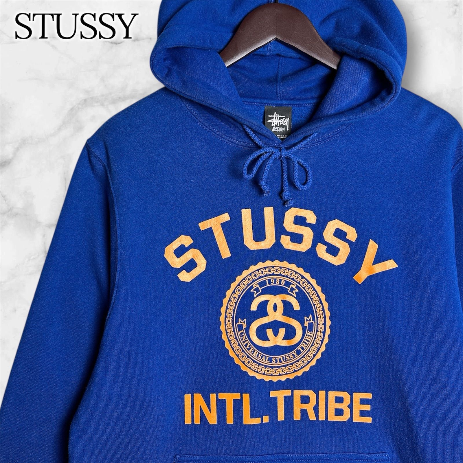 STUSSY ステューシー INTL TRIBE パーカー M ブルー 青 プルオーバー 