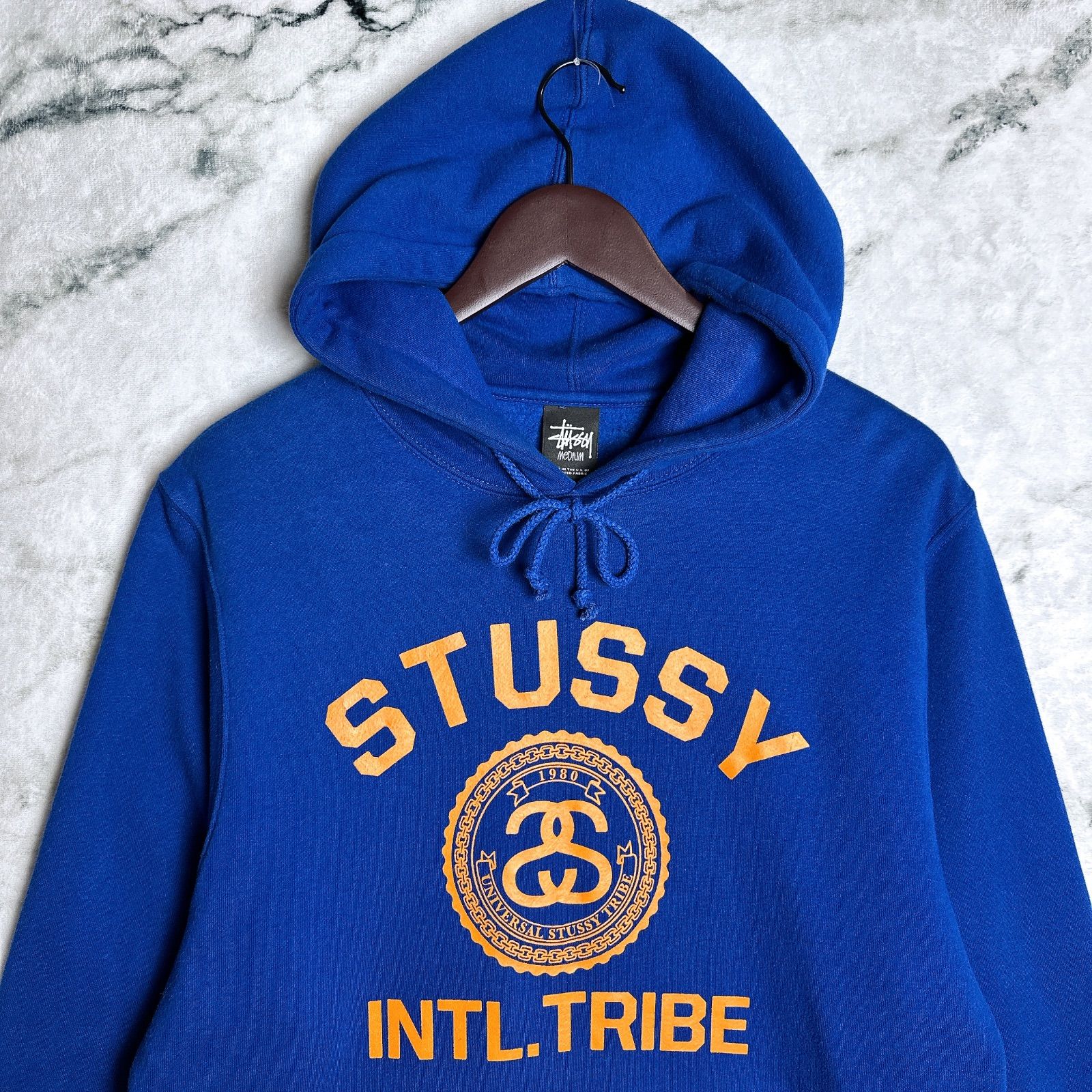STUSSY ステューシー INTL TRIBE パーカー M ブルー 青 プルオーバー 
