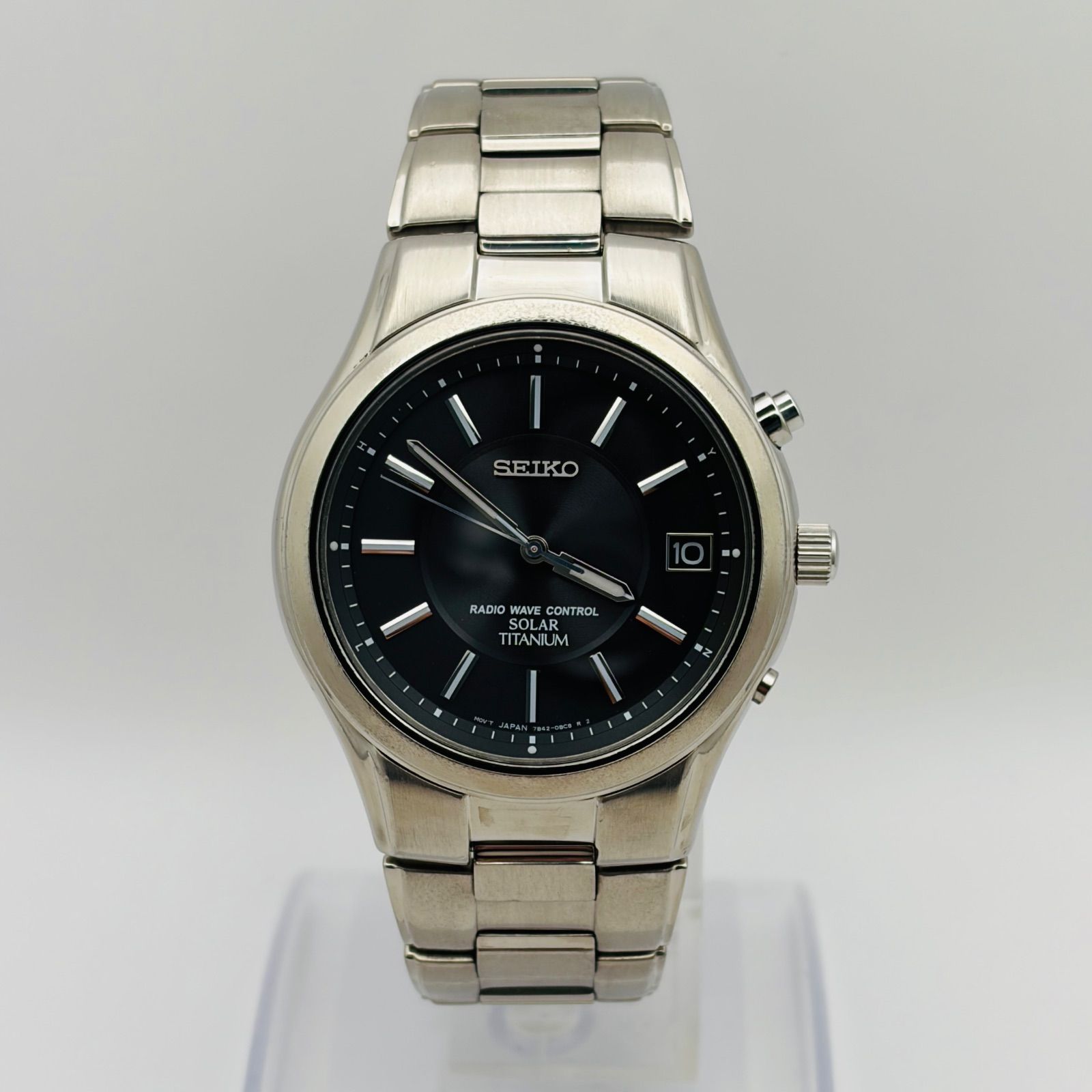 T 743 正常稼動 渡辺力氏デザイン SEIKO セイコー 電波ソーラー SPIRIT スピリット SBTM 113 7 B 42-0 AN 0 ブラックダイヤル 時計 メンズ ユニセックス