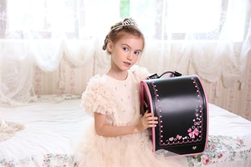 ランドセル 女の子 小学生 通学カバン 人工皮革パール生地 ワンタッチロック ハート 蝶結び刺繍 黒 ブラック