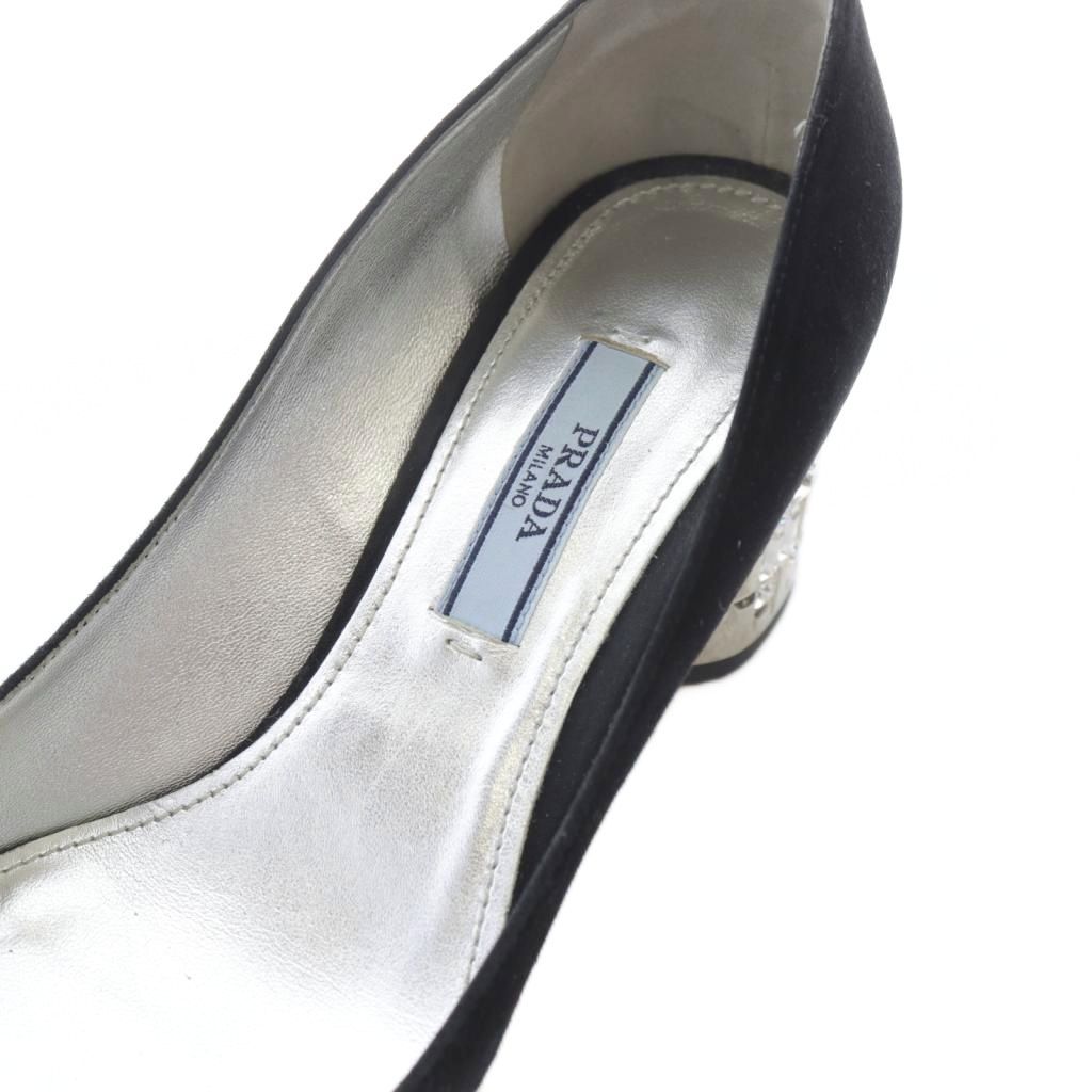 プラダ PRADA ビジューヒール パンプス スエード 35.5 黒 - メルカリ