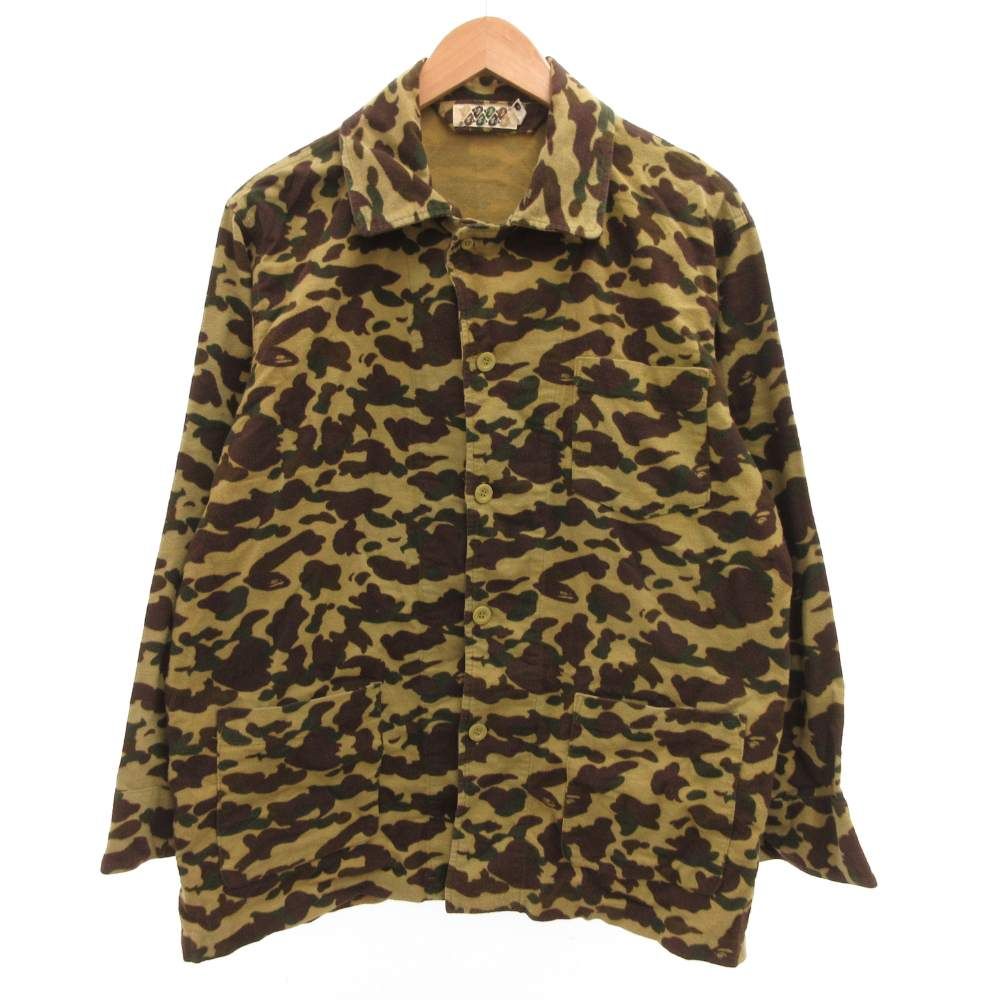 アベイシングエイプ A BATHING APE シャツ 長袖 カモフラ柄 ロゴ L 茶