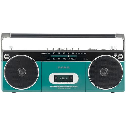 AIWA アイワ GAA 4-RCP 0002-GNグリーン ステレオラジカセAMワイドFM Bluetoothレシーバー USBメモリmicroSD録音再生 乾電池＋電源コンセント式