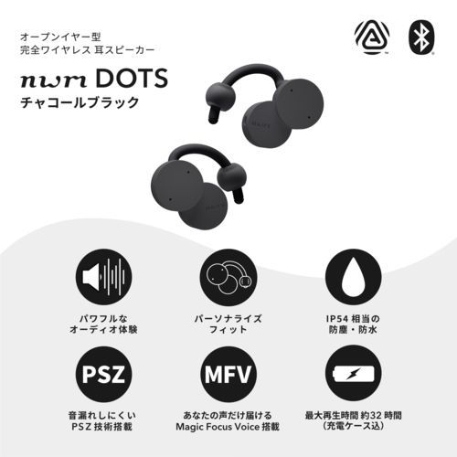 【美品】NTTソノリティ nwm DOTS MBE002 チャコールブラック NTTソノリティ ワイヤレス イヤホン 左右分離 IP54 最大8時間 USB-C