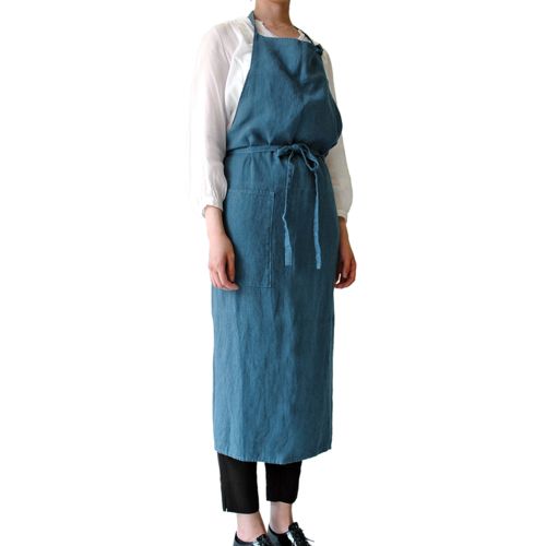 Linnne リンネ Linne エプロン 0118-040 ブルー 100％ピュアリネン 麻 身丈約101 cm リトアニア