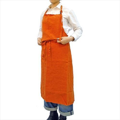 Linnne リンネ Linne エプロン 0118-052 オレンジ 100％ピュアリネン 麻 身丈約101 cm リトアニア