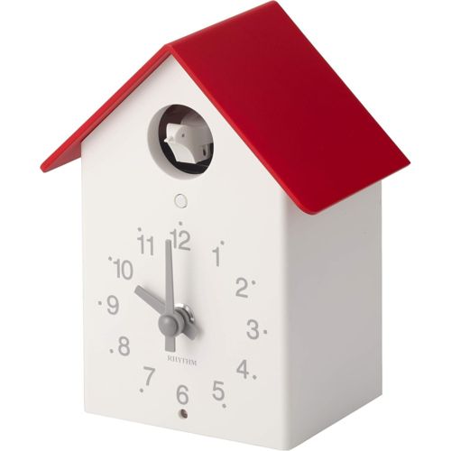 RHYTHM リズム 赤|白 置き時計 掛け時計 兼用 クォーツ ふいごカッコー 巣箱