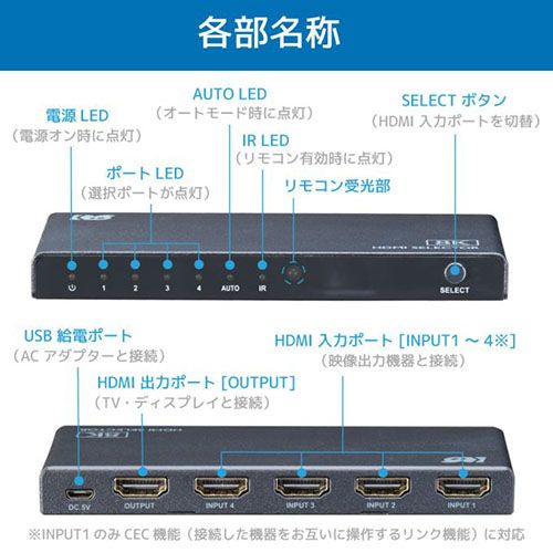  RATOC systems RS-HDSW 41-8 K 8 60 Hz|4 120 Hz対応 4入力1出力 HDMI切替器 その他 PC周辺機器