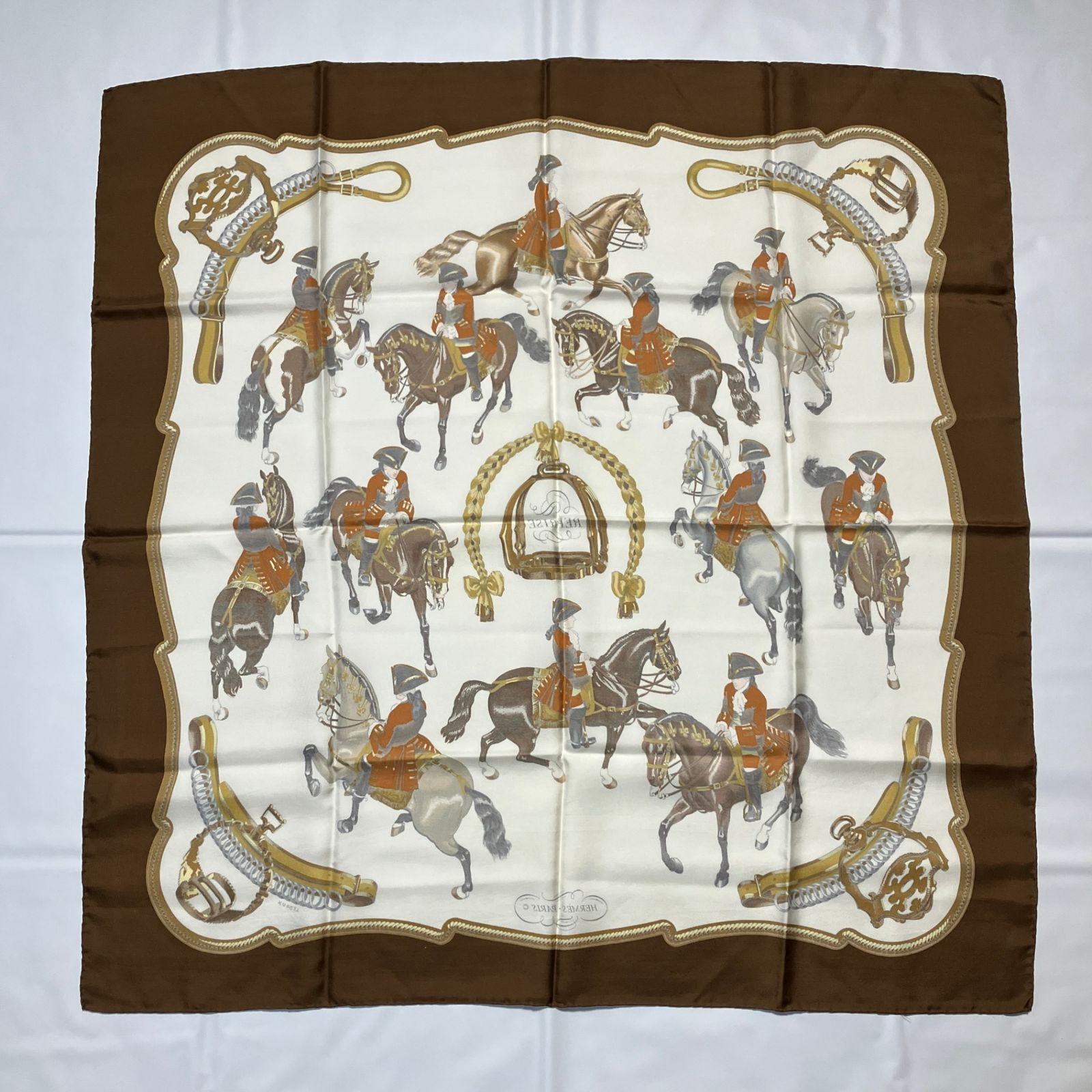  2510-170｜ ｜エルメス カレ 90 スカーフ シルク ダークブラウン バンダナ スカーフ 小物