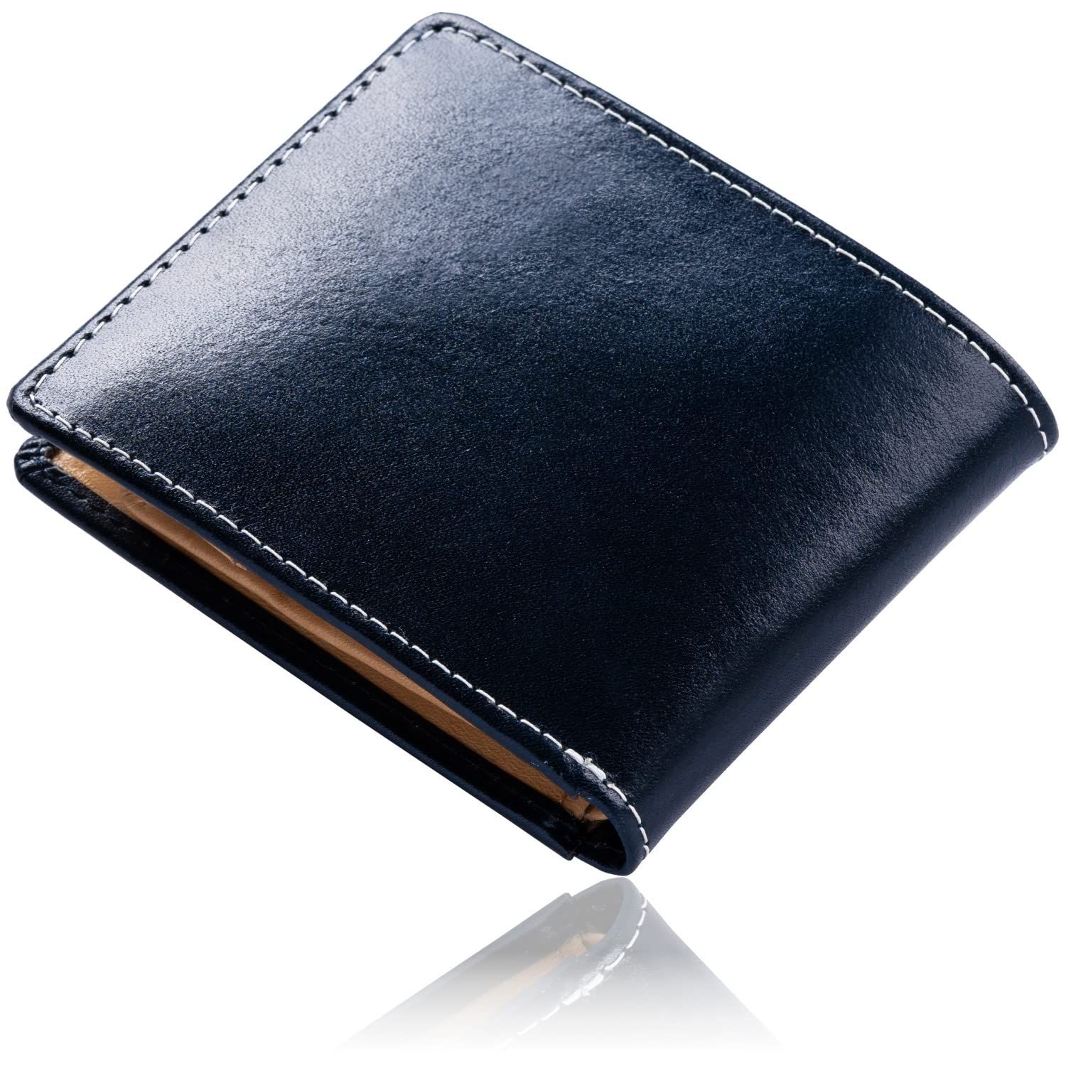 ムラ 財布 イタリアンレザー フルグレインレザー メンズ 二つ折り スキミング防止 本革 イタリアン|ネイビー