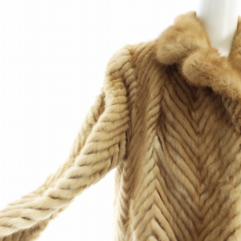 ノーブランド品 毛皮コート ミンクファー 総裏地 長袖 ヘリンボーン 茶