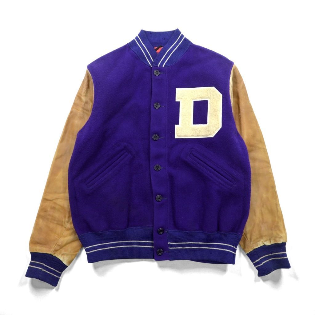 King-O Shea 40年代 ヴィンテージ ボタスタ スタジャン アワードジャケット L ボタンフロント 袖レザー レタード ワッペン PHIL SLINKER