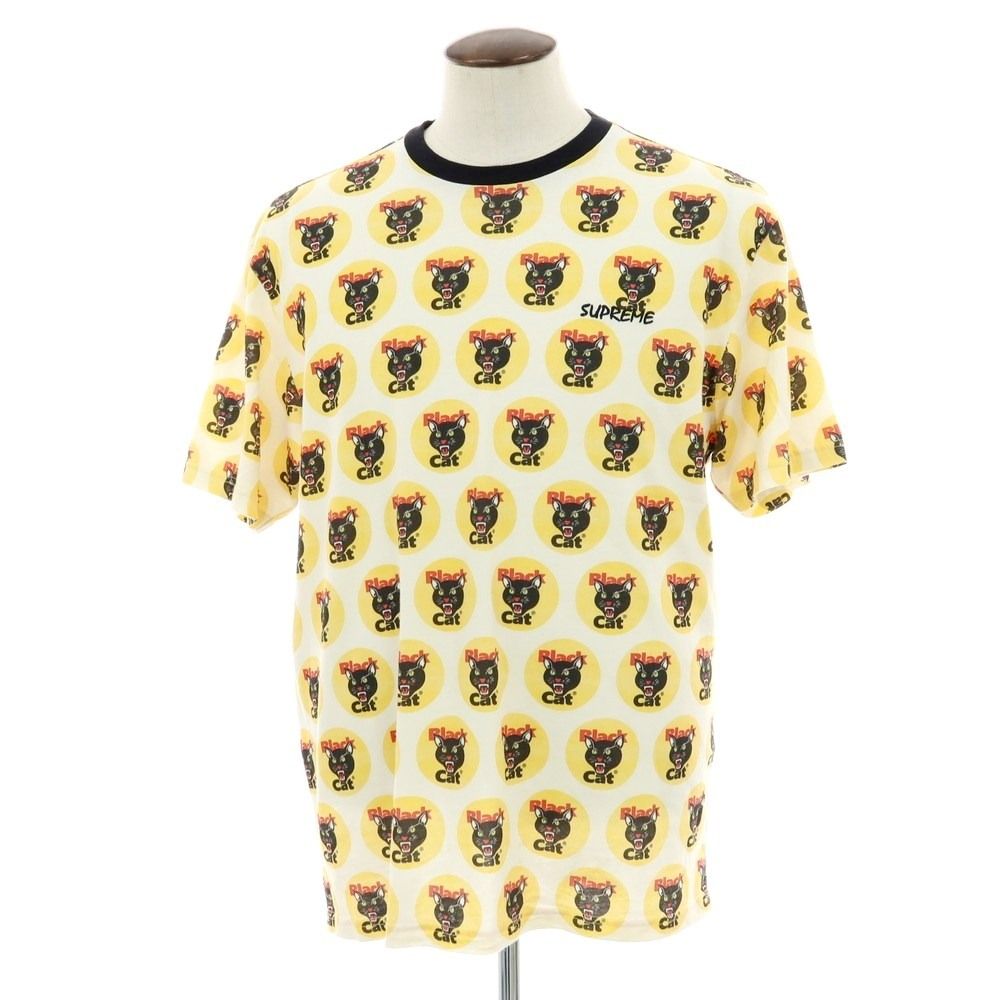 シュプリーム Supreme 2025年春夏 Black Cat S|S Top コットンポリエステル 半袖Ｔシャツ オフホワイトxイエロー サイズL メンズ