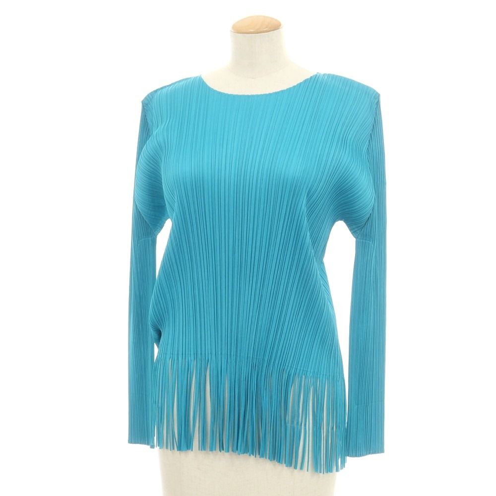 プリーツプリーズ PLEATS PLEASE 秋冬 ポリエステル系 プリーツ フリンジ 長袖カットソー ブラウス ターコイズブルー サイズ表記なし L位 レディース