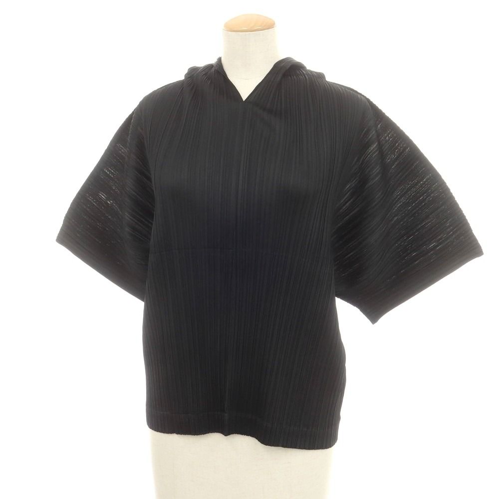 プリーツプリーズ PLEATS PLEASE 秋冬 ポリエステル系 プリーツ 半袖 プルオーバー パーカー ブラック サイズ表記なし L位 レディース