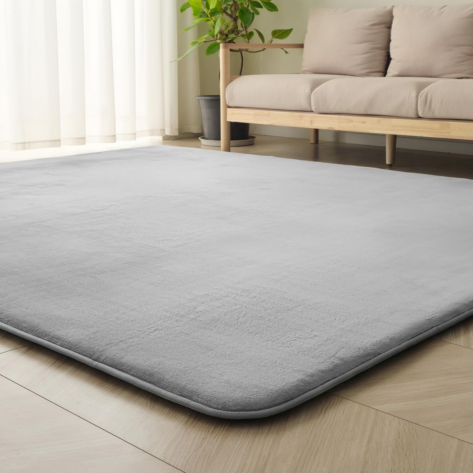 ＨＡＲＵＭＩＮ 厚30 mm カーペット ラグ 厚手 約1.5畳 ラグマット 絨毯 無地 防音 抗菌 防臭 防ダニ 低ホルム 北欧 おしゃれ 滑り止め付き 床暖房ホットカーペット対応 こたつ敷きマット 高反発 ゆか保護 ライトグレー