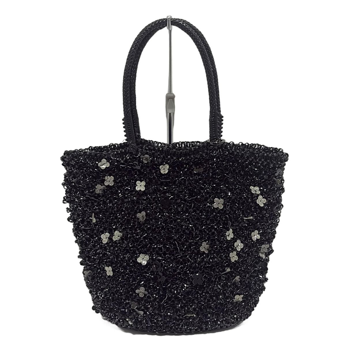 ANTEPRIMA アンテプリマ トートバッグ ワイヤーバッグ 黒×シルバー ビーズ|フラワー 花 レザー