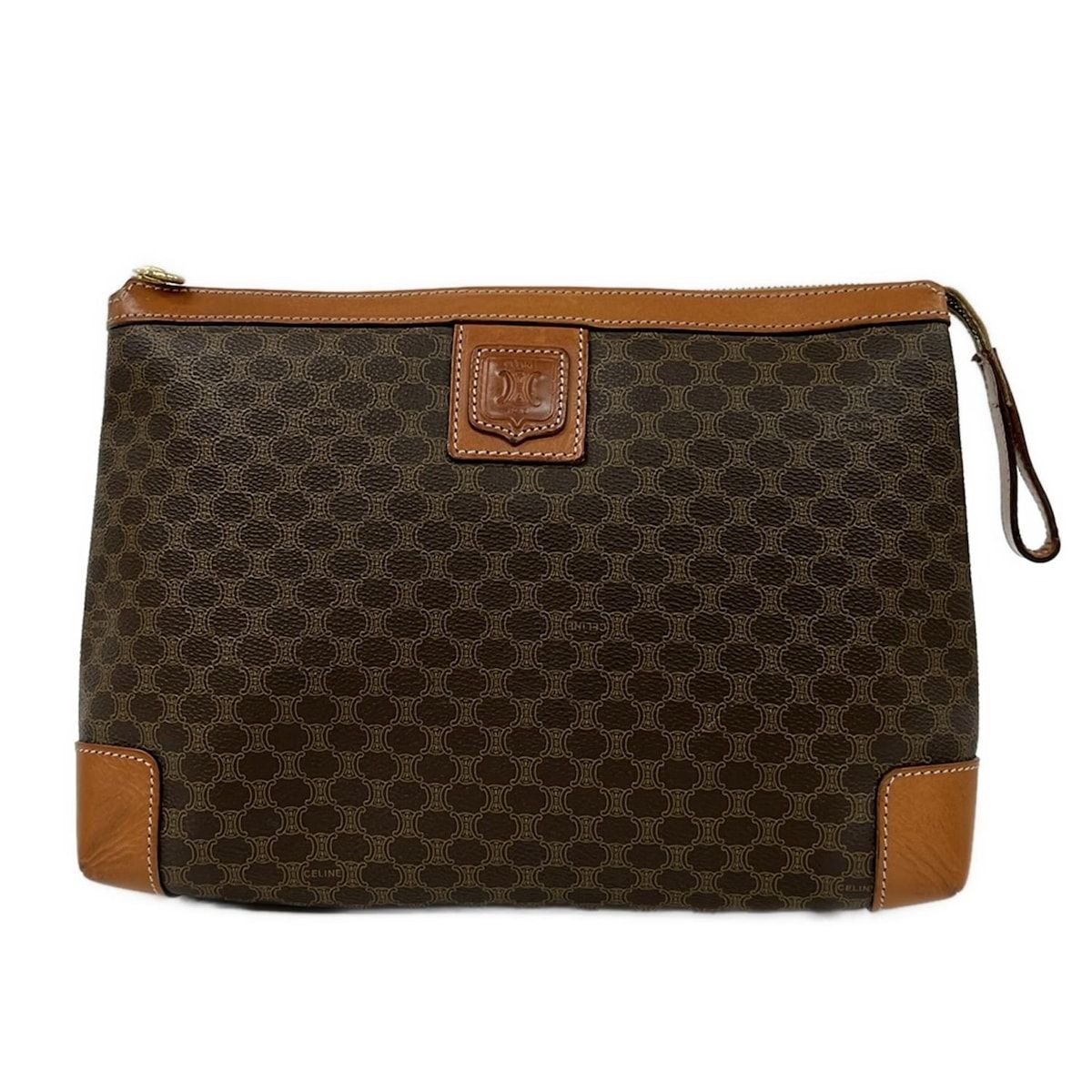 CELINE セリーヌ セカンドバッグ マカダム柄 ダークブラウン×ベージュ×ブラウン レザー